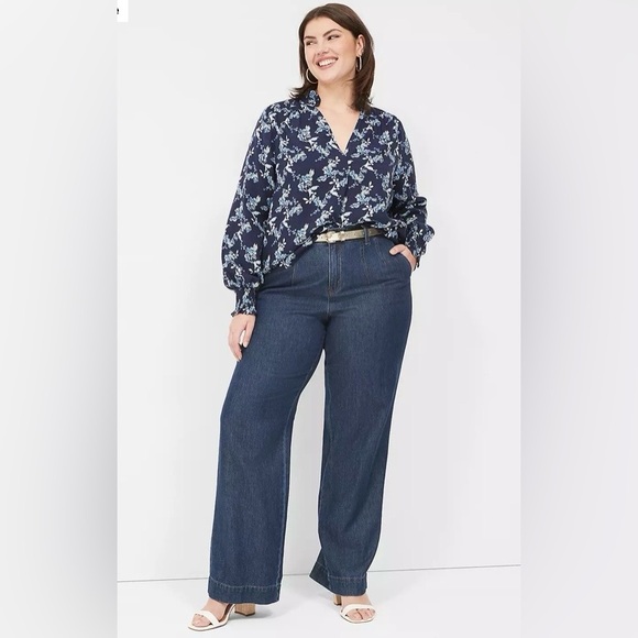 Lane Bryant Tops - Lane Bryant Smocked Shoulder & Cuff Popover Blouse